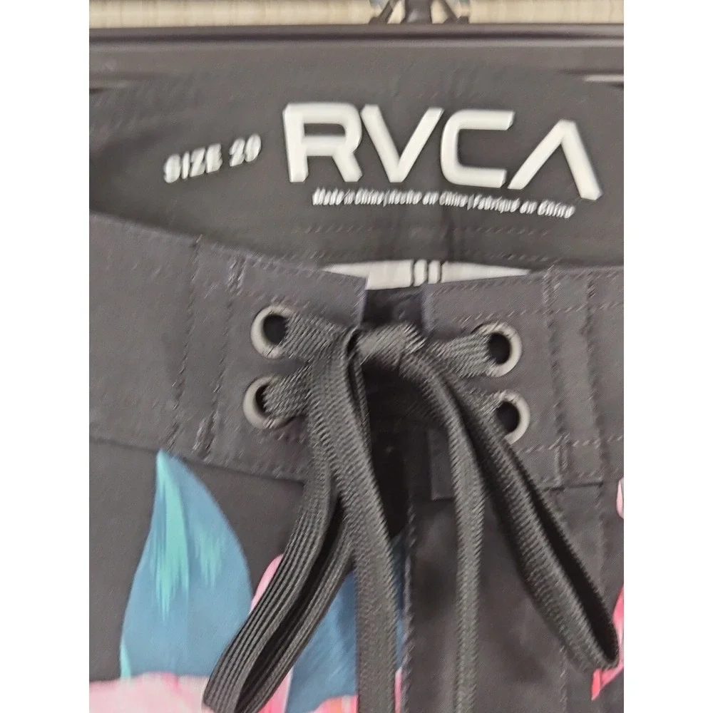 RVCA Surf Board Shorts Mens Size 29 Hawaiian Hibiscus Flowers Black New With Tag